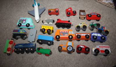WOODEN Railway Train Vehicle Lot Cars Trucks Plane BRIO Thomas Compatible