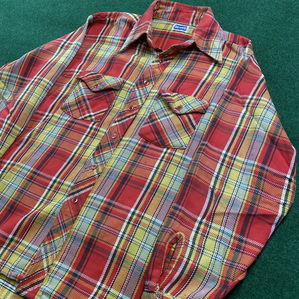 Camisa De Colección 60S 70S Franela Para Hombres XL Roja Algodón Tejido A Cuadros Manga Larga Foto 2 de 4