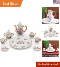 Elegant Floral Pattern Mini Tea Cup Set - 8 Piece Porcelain Dollhouse Accessory