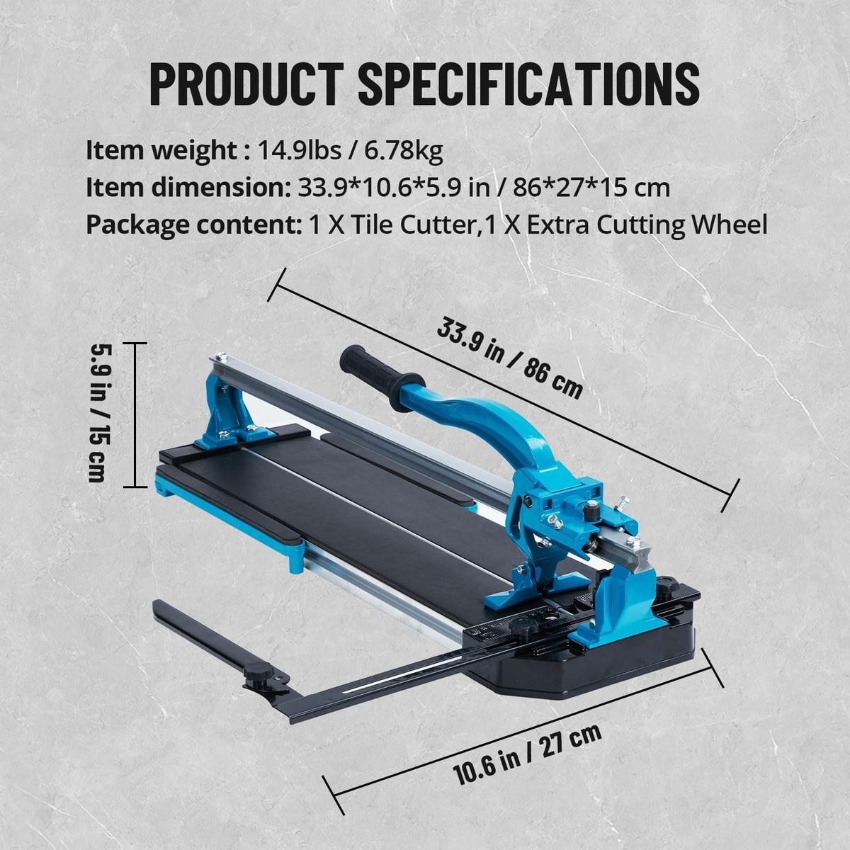 Heavy Duty Manual Tile Cutter 24in, Single Rail with Double