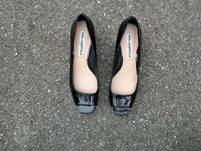 Karl Lagerfeld Paris Hope Black Slip-On Heels Women's Size 8.5