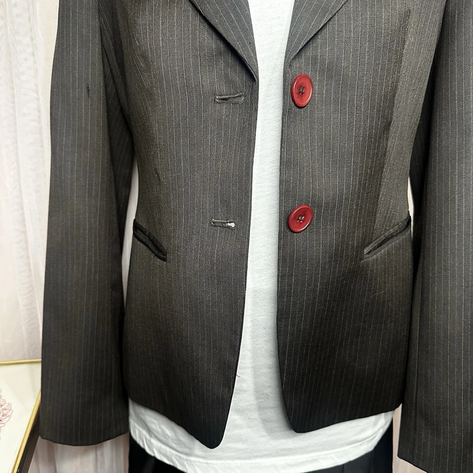 Ann Taylor лофт миниатюрных женщин заколка полоски Blazer куртка черный размер 2P ID 8477D - Изображение 4 из 4