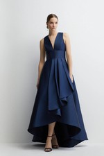 Coast Womens Bridesmaids Maxi Dress Navy Cinched Waist Twill Fabric