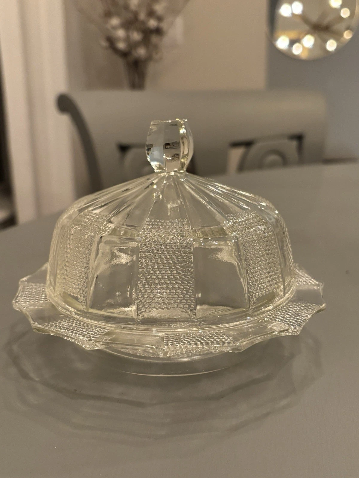 Vintage Covered butter dish Jeanette Glass Co. pattern Dew Drop