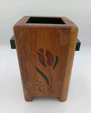 Rectangular Carved All Wood Painted Flower Vase