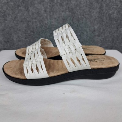 Comfort Wave Easy Street Agata White Woven Strap Slide Sandals Women's Size 6