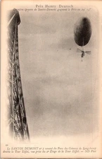 Vintage French Postcard of Santos-Dumont Airship Near Eiffel Tower