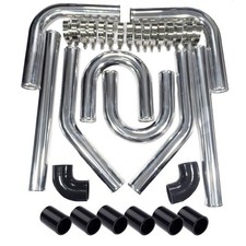 3 Inch 76mm Polished Aluminum Intercooler Pipe Kit Black Silicone Hose