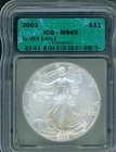 2003 US Mint American Fine .999 Silver Eagle Coin Certified ICG MS69 ~ Free Ship