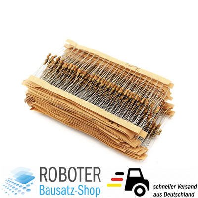 1000 Stück 1/4W Kohleschicht Widerstände 1Ω ~ 3MΩ Ohm 50 Werte