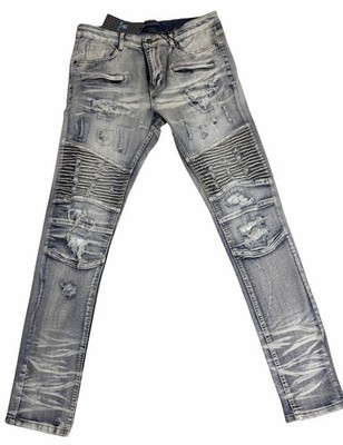 UP Against The Wall Slim Fit Light Blue Distressed Stretch Denim Jeans