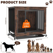 Dog House Furniture w/ Door  Kennel End Table for Large Dogs w/ Removable Tray
