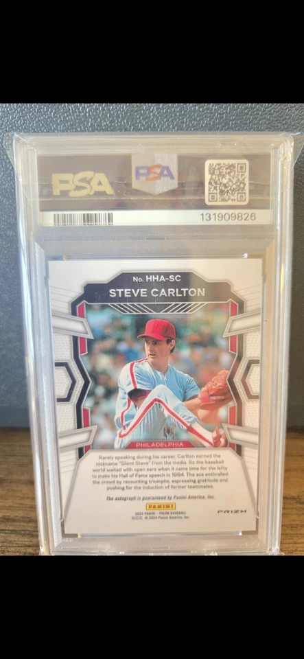 Autógrafos Panini Prizm Hall Heroes 2024 Steve Carlton 07/10 PSA 10 Foto 2 de 2