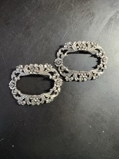 Musi Shoe Clips Silver Tone Ornate Baroque Floral Scroll Dress 2.5  X 2  