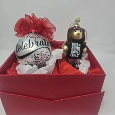 2 St. Jude Christmas Ornaments Swarovski Blown Glass 2019 By Marlo Thomas New 