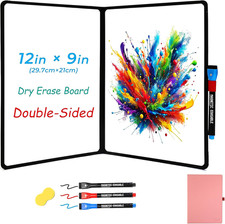 Double-Sided Whiteboard - Portable, 12" X 9" Dry Erase Boards with 3 Markers, Er