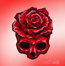 New Skull Flower Roses Gothic Embroidered Biker Iron On Patch