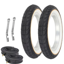 OG BICYCLE 12" 1/2" x 2 1/4" TIRES YELLOW LINE SLICK II W/ HEAVYDUTY TUBES.