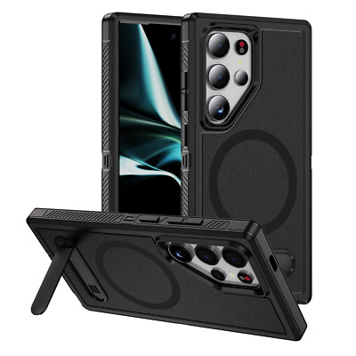 For Samsung S25 Ultra S24 S23 Magnetic Invisible Stand Hard Back Slim Armor Case