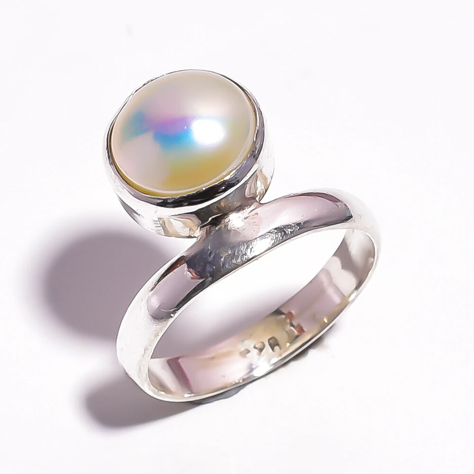AAA Biwa Pearl Ring 925 silver Sterling Handmade Gemstone Boho Jewelry New - Image 3 of 3