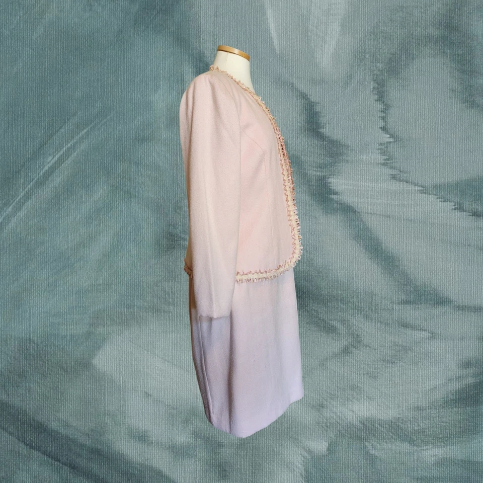 Conjunto de traje falda tweed rosa actitud positiva vintage de 3 piezas talla pequeña 12 Foto 2 de 4