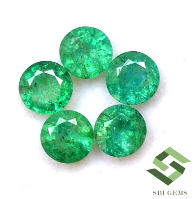 SBI Gems 5 mm Natürliches Smaragd Rundschliff Lot 05 Stück 2,37 CT Roh