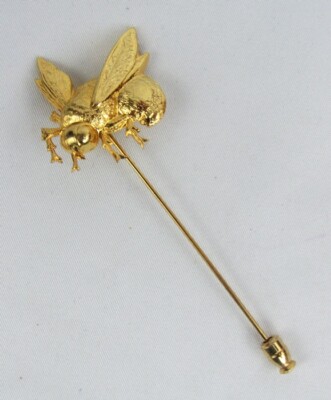 Vintage Gold Embossed Veined Metal Bumblebee Bee Bumble Bee Wasp Stick Pin