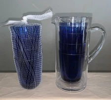 Pottery Barn Stacked Nesting Pitcher Set NEW 8 Blue Plastic Cups Indoor Outdoor