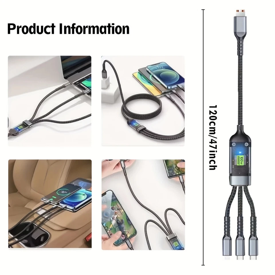 100W 3-in-1 Fast Charging Cable – Universal High-Performance Charger - Image 2 of 4