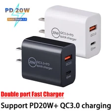 PD20W QC3.0 USB-A Type-C Dual Port Fast Quick Wall Charger Phone Adapter US Plug
