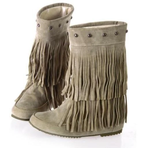 Mujeres Remache Borla Flecos Oculto Cuña Tacón Tirar Informal Botines Zapatos Foto 2 de 4