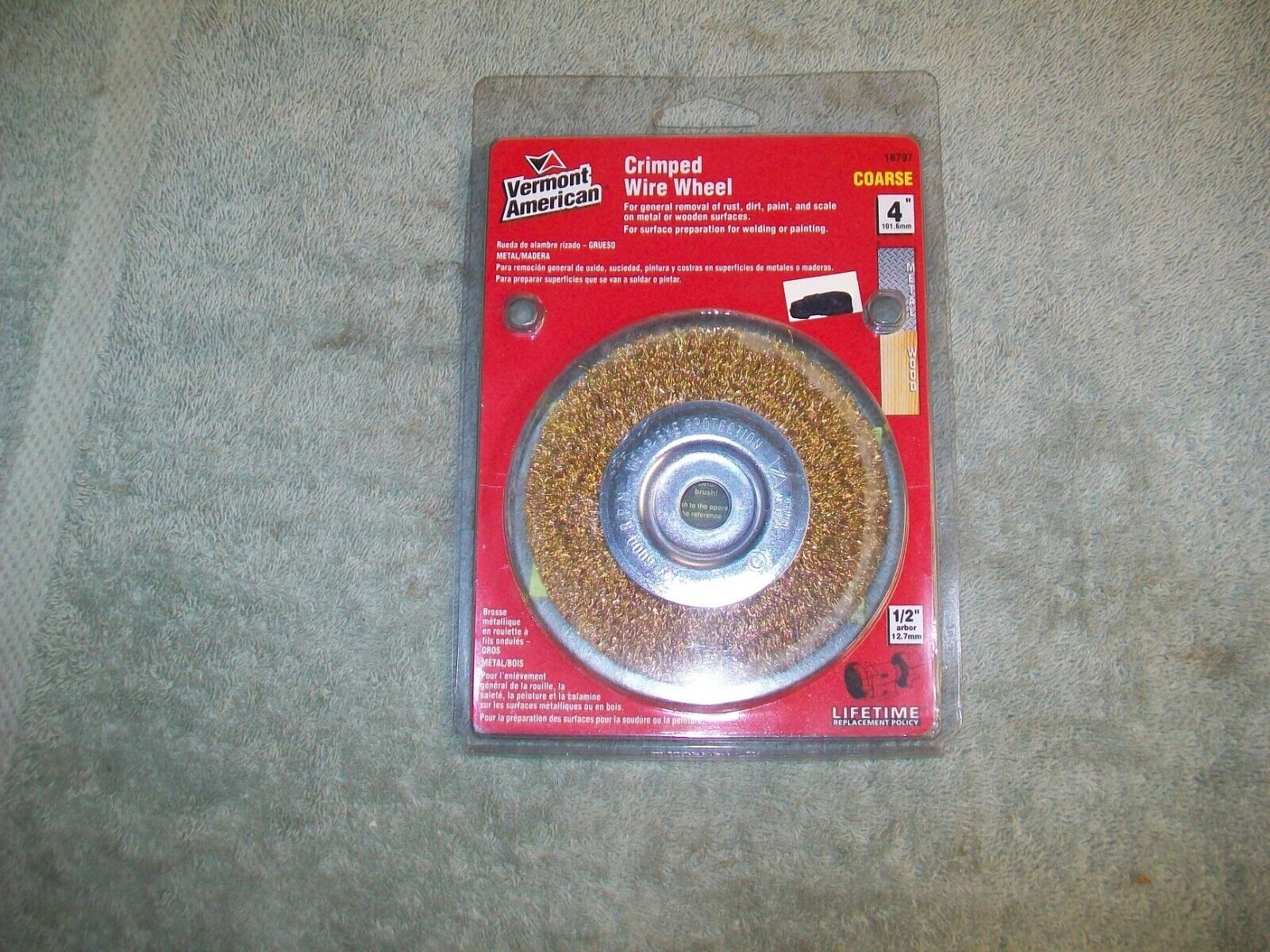 1 package of Vermont American part # 16797 4" crimped wire wheel 1/2 arbor 