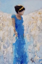 ACEO ATC Signed Print “Blue Angel” Art Card Artist Trading Card Angel Fairy