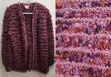 Vtg Hand Knit L/S Open Front Cardigan Sweater Chunky Bubble Knit Purple Sz 2-3X