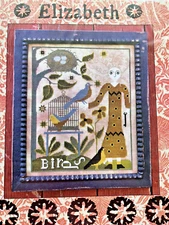 Primitive Folk Cross Stitch Chart Elizabeth Sampler Bird Birdcage Tree Nest Eggs