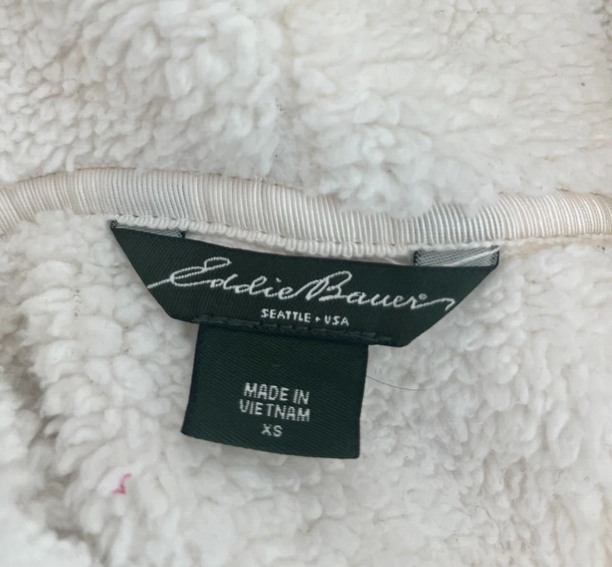 OFF WHITE Felpa con cappuccio Eddie Bauer donna XS panna full zip ricamata foderata sherpa