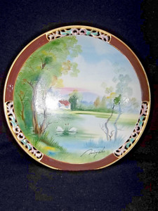 UCACGO JAPAN PLATE LANDSCAPE SCENE HANDPAINTED SIGNED MIYAKE