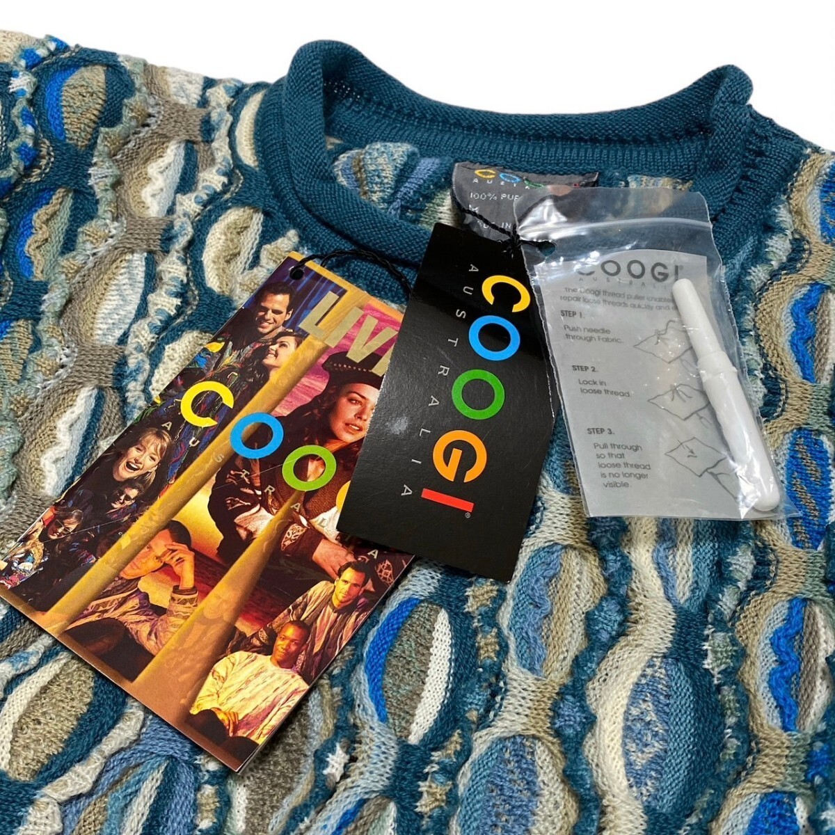 NEW COOGI 3D Knit Sweater Wool Medium Green | eBay