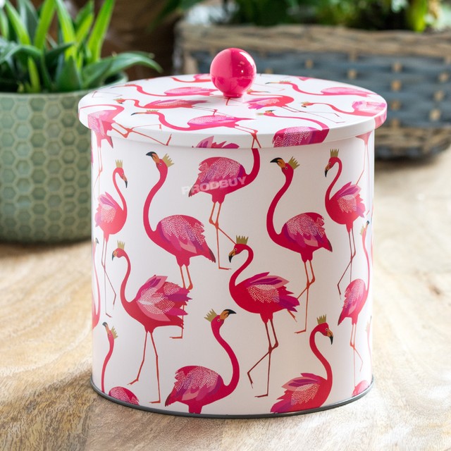 3.5 Litre Pink Flamingos Biscuit Barrel Cookie Jar Sweets Storage Tin