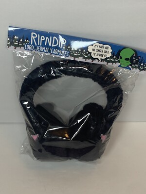 Ripndip Lord Jermal Earmuffs, Black Cat Sherpa OS One Size Ear Covers NWT