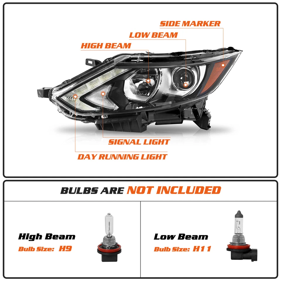 For 2017-2019 Nissan Rogue Sport w/LED DRL Halogen Headlights Headlamps Pair L+R - Image 2 of 4