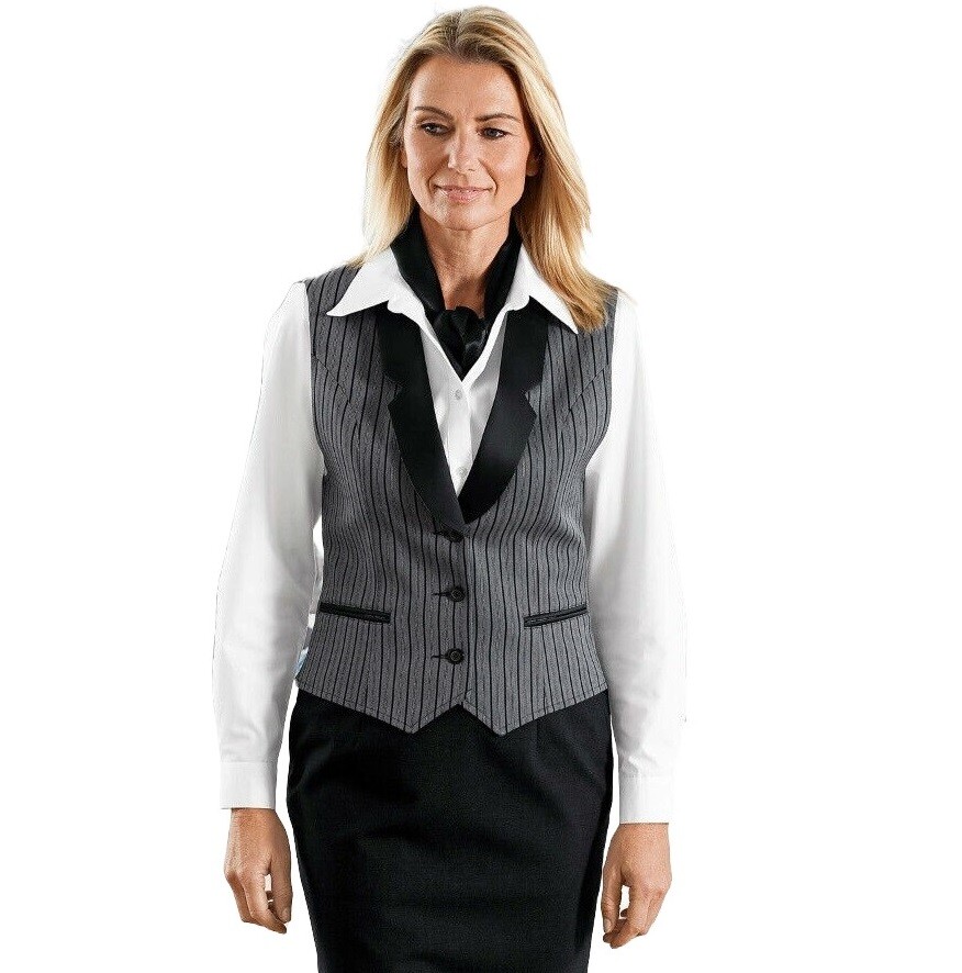 Image Womens Black Wool Waistcoat Smart Formal Vest Hospitality Bar Waitress