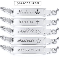 Women Baby Kid ID Name Plate Bracelet Chain Birthday Gift Personalized Engraving