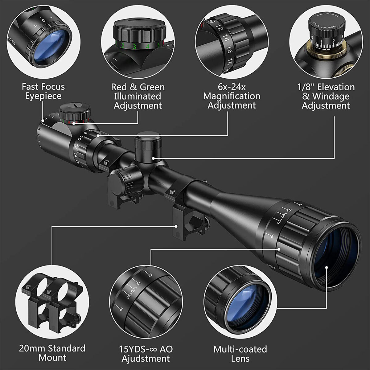 Bestsight製 実銃用 スコープ 24倍 6-24x50 11mmリング含 Amazon.com : BESTSIGHT Long Range Rifle Scope,4-16X/6-24X Rifle