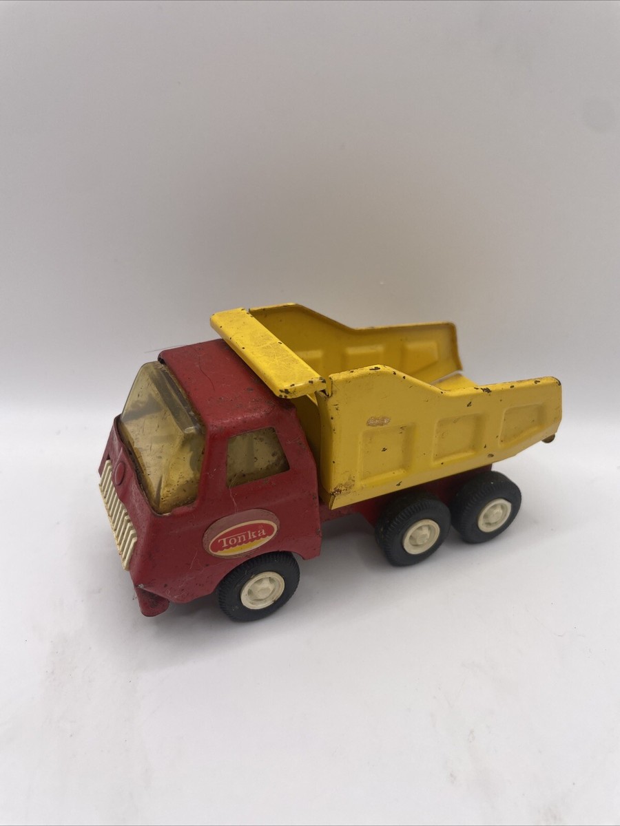 Tonka Red & Yellow Dump Truck, Vintage, 5” Metal Toy Vehicle, with