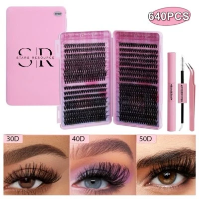 STARS RESOURCE Individual Eyelash Extension Cluster Lash Kit Bond & Seal Glue D Curl Lashes 640