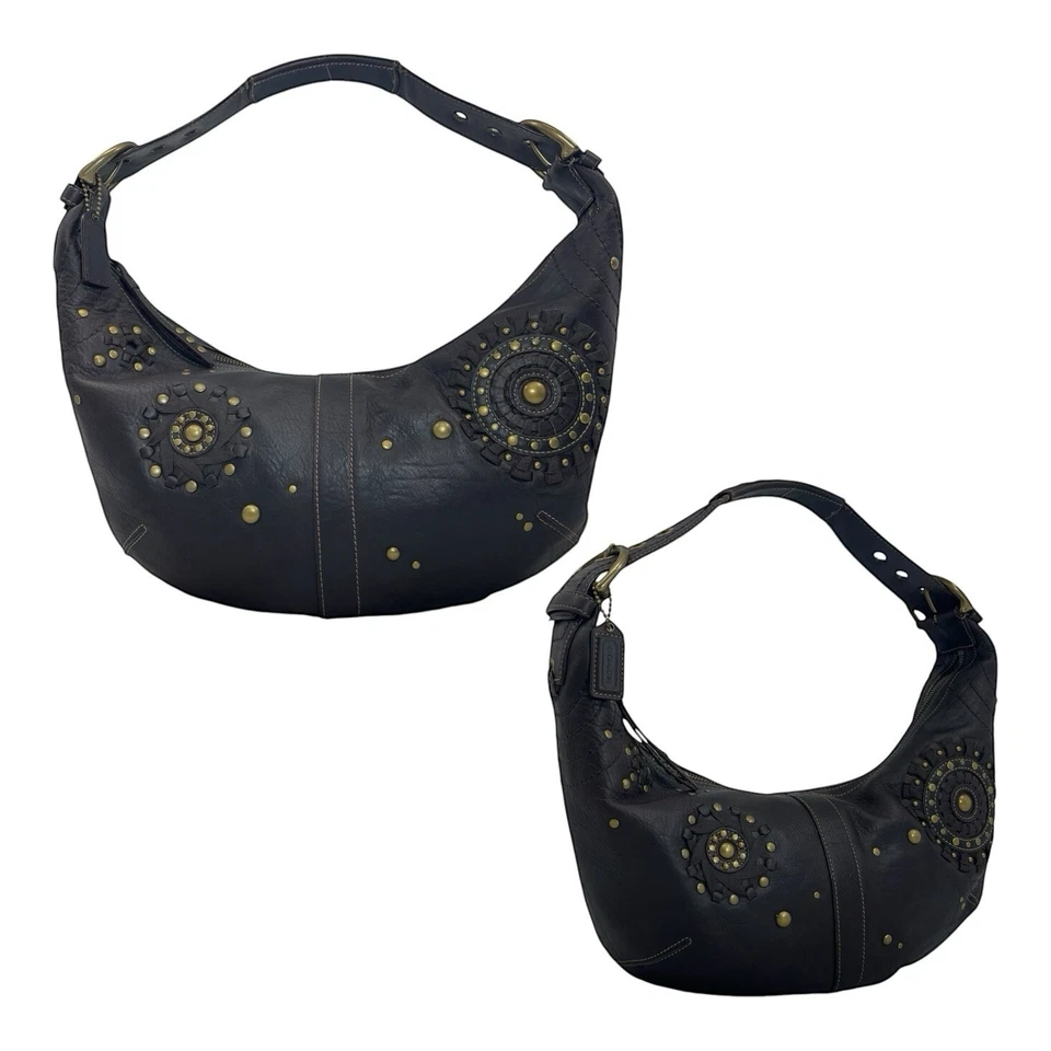 Bolso Hobo Bolso de Mano Vintage Años 00 COACH Mia 10063 Cuero Tachonado RARO MARRÓN Foto 2 de 4