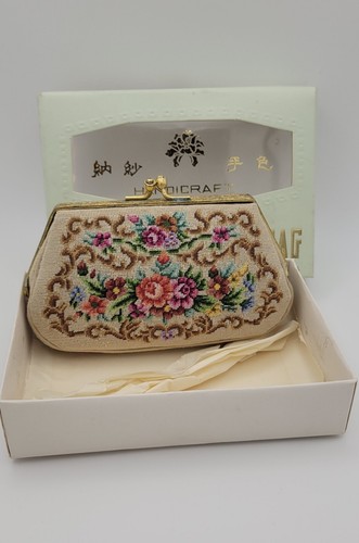 Vintage Petit Point Stitched Handbag Change Purse NOS Republic Of China IOB - Picture 3 of 12