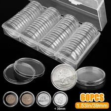 60Pcs Direct Fit Airtight 39mm Silver or Copper Rounds Coin Holder Capsules Case