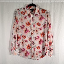 Banana Republic Blouse Women's Small Petite Pink Floral Dillon Classic Long Sl
